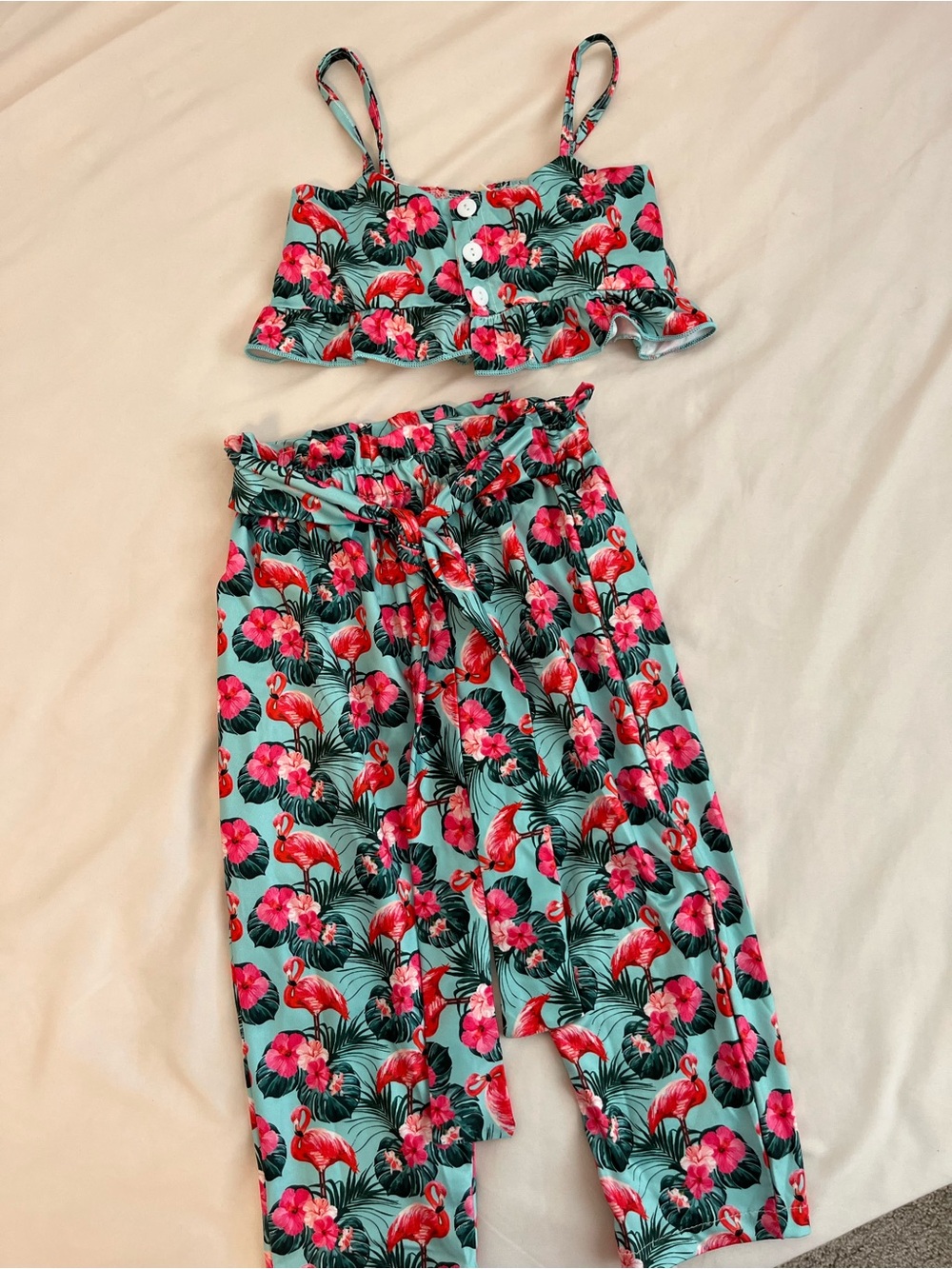 Tropical Flamingo Two-Piece Set in Aqua & Pink